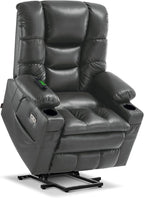 MCombo Large Triple Motor Power Lift Recliner Chair with Massage and Dual Heating, Adjustable Headrest for Tall Elderly People, Faux Leather 7634 (Dark Grey, Large)