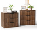 Night Stand with 3 Drawers, 23" Wide Modern Bedside Table with Large Storage, Fluted Bed Side End Table with Metal Handle, Tall Nightstand for Bedroom, Living Room, Office, Walnut, Set of 2