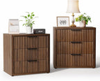Night Stand with 3 Drawers, 23" Wide Modern Bedside Table with Large Storage, Fluted Bed Side End Table with Metal Handle, Tall Nightstand for Bedroom, Living Room, Office, Walnut, Set of 2
