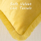 FUTEI Lemon Yellow Velvet Decorative Throw Pillow Covers 18x18 Set of 2,Soft Cozy Edge with Tassels Cushion Case,Boho Modern Home Decor for Couch Bed Living Room