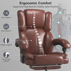 Big and Tall Office Chair, Executive Home Office Desk Chair, Leather Computer Chair with Retractable Footrest, Adjustable Headrest and Reclining Height, Padded Arms, 360°Swivel Free, Wide Seat, Brown