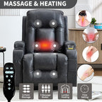 PELUMY Manual Lift Recliner Chair for Elderly with Massage & Heat, Oversized Heavy Duty 350 lbs Recliner with Cup Holders & USB Ports, Infinite Positioning Lift Chair (Breathable Leather, Dark Grey)