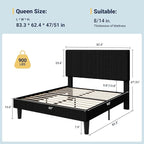 Allewie Queen Size Upholstered Bed Frame with Vertical Channel Tufted Headboard, Soft Corduroy Fabric Platform Bed, Strong Wooden Slats Support, Easy Assembly, No Box Spring Needed, Black
