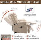 Power Lift Recliner Chair for Elderly with Heat Function, 8 Node Massage with 3 Modes, Silent Operation, Oversized Electric Lift Recliner Single Sofa for Living Room with USB Charging, Beige