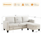 Sectional Sofa and Couches for Living Room, 78'' Beige 3 Seat L-Shaped Couch with Movable Ottoman, Comfy Fabric Convertible Sectionals Sofas with Chaise for Apartment, Office, Small Space