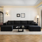 135.4" Cloud Modular Sectional Couch with 1 Ottoman,Modern Minimalist Upholstered Couches, Comfort U Shaped Sofa for Living Room,Deep Seat Corner Couch，No Assembly Required (Black,Left Facing Chaise)