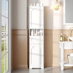Maupvit 65" Tall Bathroom Storage Cabinet, Narrow Storage Cabinet with 2 Doors and Drawer, Bathroom Organizers with Adjustable Shelves for Living Room, Entryway, White