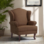 Pia Ricco High Back Floral Accent Chair, Upholstered Fabric Armchair with Solid Wood Legs - Retro Living Room Reading Chair, Comfortable Single Sofa Seat-Coffee
