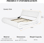 SHA CERLIN Queen Size Upholstered Bed Frame, Deluxe Low Profile Sleigh Bed with Faux Leather Ergonomics Headboard, No Box Spring Needed & Easy Assembly, White