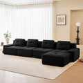 150.4” Black Boneless Couches for Living Room, Modular Sectional Sofa with L-Shape Chaise, 4 Seater Comfy Upholstered Deep Seat Corduroy Fabric Cloud Couch No Assembly, Anti-Slip Design