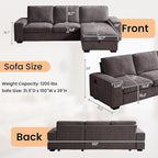 RISAR 100" L-Shaped Sofa with Chaise and Built-in Storage for Living Room, Couch with Chenille Fabric, Removable Cushion Covers & USB Type-C Ports (Dark Gray)