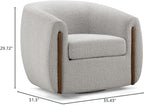 CHERS Aspen Swivel Accent Chair with Wood Accents, Bouclé Upholstered Armchair for Living Room, 360° Swivel Barrel Chair with High-Density Cozy Foam Cushioning, Modern Design, Light Gray