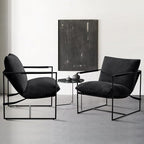 Furniliving Sling Accent Chair with Metal Frame, Comfortable Boucle Fabric Arm Chair, Upholstered Cozy Reading Chair for Living Room, Bedroom, Dressing Room, Home Office, Black