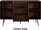 NTC MOSSIC Sideboard with 2 Doors and 3 Drawers, Buffet Cabinet with Natural Rattan and Metal Legs, Modern Storage Cabinet for Living Room, and Hallway, Effortless Assembly - Dark Walnut
