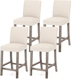 COSTWAY Counter Height Bar Stools Set of 4, 24.5’’ Upholstered Mid Century Modern Island Chairs with Rubber Wood Legs, Wooden Barstools for Kitchen, Dining Room, Bar, Restaurant (Beige)