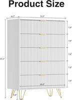 White Dresser for Bedroom, Fluted Modern Dresser with Gold Pulls and 5 Drawers, 15.7" D x 31.5" W x 47.2" H