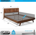 Acacia Harmony King Platform Bed Frame – Solid Rubber Wood, Walnut Finish, Mid-Century Modern Design, Natural Circular Wood Grain, 800lbs Support, No Box Spring Required, Easy Assembly