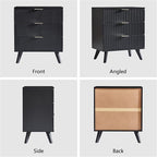 Fluted 3 Drawer Dressers, Modern Closet Dressers Chest of Drawers, Wood Storage Dresser Chest of Drawers Organizer for Bedroom Living Room Hallway Closet,Black, 2 Sets