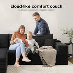 107.5" Cloud Modular Sectional Sofa Couch with L-Shape Chaise,Modern Minimalist Upholstered Couches for Living Room Bedroom,Deep Seat Corner Couch，No Assembly Required (Black,Left Facing Chaise)