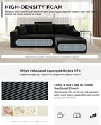 Cloud Sectional Couch, Corduroy Modular Sectional Sofa with L-Shape Chaise, Modern Boneless Couch Comfy Deep Seat for Living Room, Bedroom, Apartment, No Assembly (Black, Right Facing Chaise)