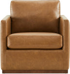 CHITA Swivel Accent Chair, Faux Leather FSC Certified Mid Century Modern Arm Chair for Living Room and Bedroom, Fully Assembled, Saddle Brown
