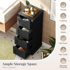 Giantex Bathroom Storage Cabinet with 4 Drawers, 32" Freestanding Storage Organizer Unit with Cutout Handles, Anti-Tipping Device, Narrow Floor Cabinet for Hallway, Living Room, Entryway (Black)
