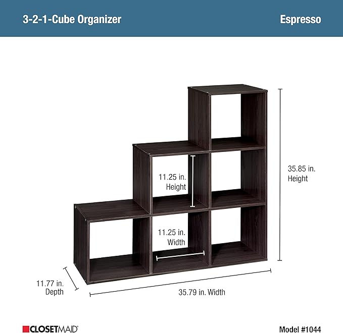 ClosetMaid Cubeicals 3-2-1 Cube Storage Shelf Organizer Bookshelf - Vertical/Horizontal, Easy Assembly - Espresso Wood Finish