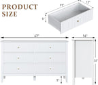 RoyalCraft White 6 Drawer Dresser for Bedroom, Fluted Painted Wood Chest of Drawers, Modern TV Stand Storage Cabinet for Living Room, Entryway, 47" W x 16" D x 32" H