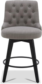 Watson & Whitely Modern Swivel Bar Stools, Performance Fabric Upholstered Counter Height Bar Stool with Back, Solid Wood Legs, 26" H Seat, Set of 2, Flint Grey