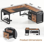 SEDETA 63 Inch Executive Desk, Large Office Desk with File Drawer, L Shaped Desk with Drawers, Computer Desk with Mobile CPU Stand, Storage Shelves, Power Outlets for Home Office, Rustic Brown