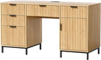 55" Fluted Executive Desk, Modern Home Office Desk with Charging Station, Keyboard Tray, File Drawer, Storage Cabinet for Work Study Writing Desk, Natural Oak