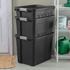 Sterilite 8-Pack Plastic Storage Bins with Lids, Stackable Containers, 27 Gallon, Black