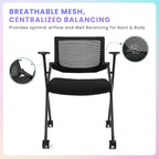 12 Pack Stackable Conference Room Chairs with Wheels and Paddle, Ergonomic Mesh Back and Arms for Meeting, Conference, Reception, Training Room & Home Office Desk Folding Chairs, Set of 12