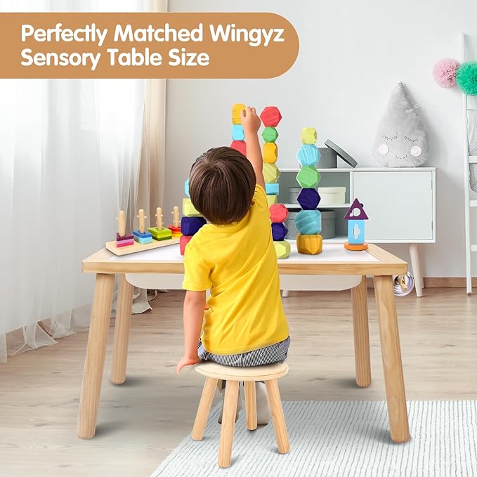 wingyz Wooden Step Stools for Kids, 10 Inch Solid Kids Chairs Perfect Matched Sensory Table, Multi-Purpose Children Sitting Stool for Playroom Bathroom (Natural, 1 Pack)
