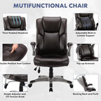 COLAMY High Back Executive Office Chair- Ergonomic Home Computer Desk Leather Chair with Padded Flip-up Arms, Adjustable Tilt Lock, Swivel Rolling Chair for Adult Working Study-Brown