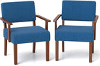 KOMFOTT Upholstered Accent Chairs Set of 2, Mid-Century Modern Armchair with Rubber Wood Frame, Linen Living Room Chairs with Padded Seat & Backrest, Reading Chair for Bedroom, Waiting Room, Blue