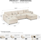 Belffin Large Modular Sectional Sofa with Double Deep Chaise, 135" Corduroy U Shaped Sectional Couch with 9" Soft Dual-Layer 6 Seats U Shaped Couch for Living Room, Apartment, Beige