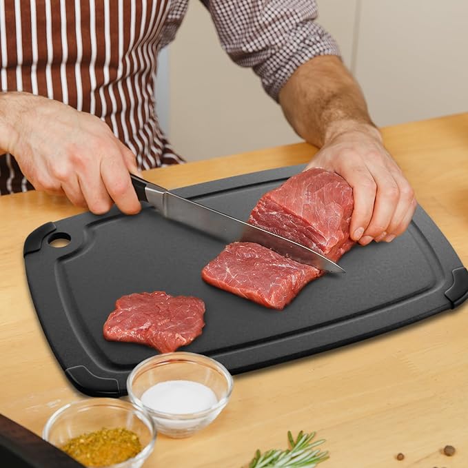 Dishwasher Safe Cutting Boards for Kitchen - Extra Large Composite Wood Cutting Board with Non-Slip Feet & Juice Groove - Thin & Lightweight Eco-Friendly Chopping Board (18 x 12 Inch, Slate Black)