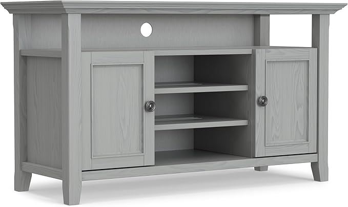 SIMPLIHOME Amherst 54-inch Wide Solid Wood TV Stand in Fog Grey, Transitional-Style Media Console for Living Room with Adjustable Shelves and Cable Management