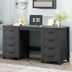 Vabches Farmhouse 60.6” Executive Desk with 7 Drawers, Computer Desk with File Drawer for Hanging Files A4, Workstation for Home Office, Study.Black
