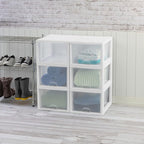 Sterilite 4-Pack 27 Quart Stacking Drawer, Clear Storage Closet Organizer, White Frame - Stackable Modular Plastic Drawers for Clothes, Accessories, Craft Supplies, Shoes or Linens
