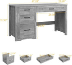 Vabches Farmhouse 47" Executive Desk with File Drawer, Wood Computer Desk with 3 Storage Drawers, Workstation for Home Office, Study, Writing(Grey)