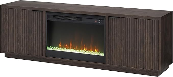 Henn&Hart Rectangular TV Stand with 26" Crystal Fireplace for TV's up to 78" in Alder Brown, for Home, Living Room, Bedroom, Entertainment Room, Office