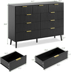 LYNSOM Fluted 9 Drawer Dresser for Bedroom, 55" Wide Modern Chest of Drawers with Curved Profile Design and Metal Handles, Wood Dresser TV Stand & Storage Organizer for Bedroom, Hallway, Black