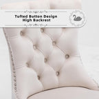 Velvet Upholstered Dining Chairs Set of 4, Modern Style Kitchen Side Chairs with Nailhead Trim and Wood Legs,Metal Pulling Ring for Dining Room Living Room(Beige,Set of 4)
