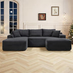108 Inch Cloud Sectional Couch,Modern Modular Sectional Sofa with Deep Seat,Corduroy Boneless Couches with L-Shape Chaise for Living Room,No Assembly Required (Black, Right Facing Chaise + Ottoman)