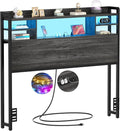 Aheaplus Headboard for Twin Size Bed with Storage, Headboards with LED Light, Power Outlets, USB Ports Twin Size Head Board, Wood headboard Only Sturdy and Stable Headboards, Modern, Black Oak