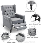 Pushback Recliner Chair, Modern Accent Arm Chair, Fabric Wingback Chair for Living Room Bedroom, Grey