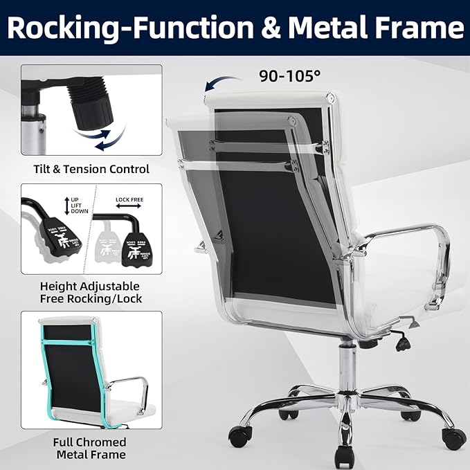 Office Chair, Ergonomic Adjustable Desk Chair, Mid Back Executive Comfortable Leather Lumbar Support Home Computer Chair with Padded Seat Swivel Wheels