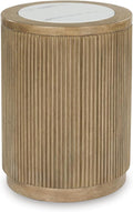Signature Design by Ashley Camdill Round End Table, Scratch & Stain Resistant, Faux Marble Top, Hardwood Solids, 18.13" W x 18.13" D x 23.75" H, Light Brown & White